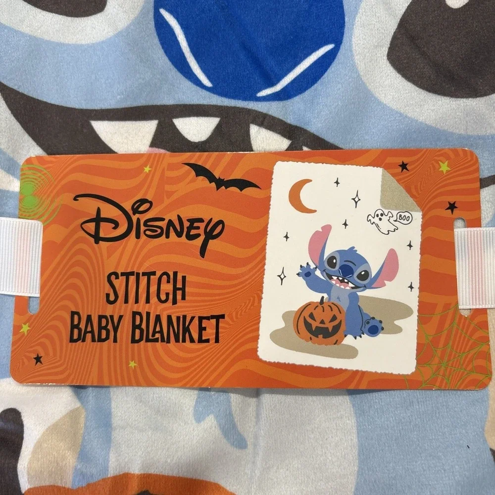 Disney Lilo & Stitch Halloween Baby Blanket Boo Orange Plush Throw NWT